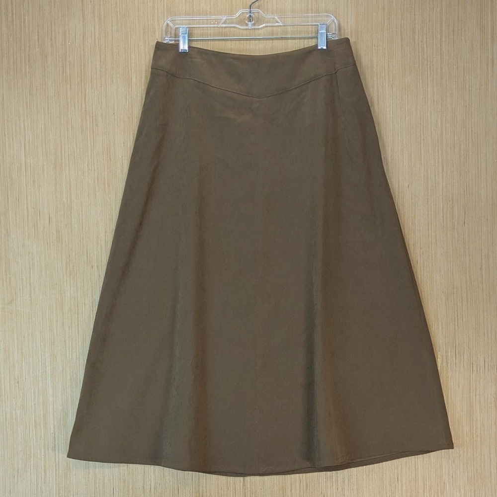 Talbots Heritage 90s Minimalism Old Money Midi Skirt 14P Brown Olive Stretch